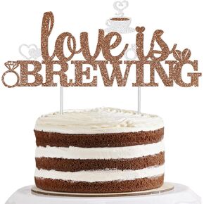 Glitter Love is Brewing Cake Topper Coffee Bridal Shower Cake Decorations Love Is Brewing Bridal Shower Decorations for Engagement Party Wedding Party Decorations