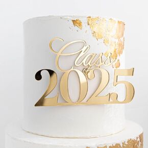 Mirror Acrylic Class of 2025 Cake Topper, Congrats Grad 2025/Graduation Cake Charm, 2025 High School/College Graduate Celebration Party Decoration Supplies Gold