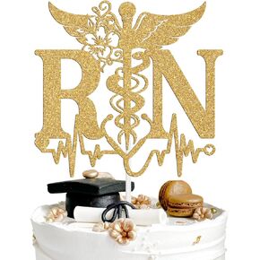 RN Cake Topper, Congrats Nurse Grad, Future RN/BSN/CNA/LPN/NP/PA, Nursing School Survivor, Medical School Graduation Party Decorations Supplies, Gold Glitter