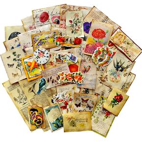 45PCS Vintage Floral Scrapbook Paper, Coffee-Dyed Junk Journal Supplies for Journaling Kit, Antique Aged Ephemera for Junk Journals, Decoupage Paper for Cottagecore Decor Wall Collage Kit