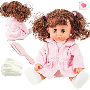 SMILESSKIDDO Baby Doll, 12 inch Interactive Talking Baby Dolls with Hair, 12 Sounds and Accessories, Pretend Play Preschool Babies Toys Gift for Girls 2 3 4 5 6+ Years Old