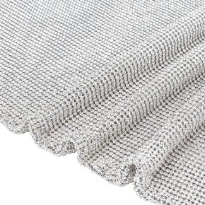 OLYCRAFT Rhinestone Mesh Fabric 47x20 Inch Metal Rhinestone Mesh Cloth Sparkling Silver Ribbon Bling Diamond Ribbon Meshs Wrap Cuttable for Clothing Bag Making Party Decorations