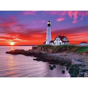 LOMSIOY Diamond Art Painting Kits Lighthouse for Adults Paint with Diamond Art Landscape, Round Full Drill Crystal Rhinestone Crafts Gem Arts for Home Wall Decor 12x16 inch C