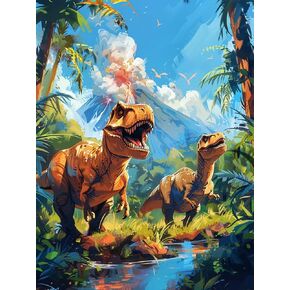 Yomiie 5D Diamond Art Kits for Adults, Two Dinosaur Diamond Painting Art Animals DIY Full Round Drill Kits, Embroidery Rhinestone Diamond Crystal Craft Canvas Home Wall Decor 12x16 inch