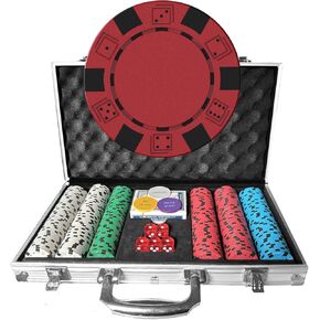 Poker Set 300-pcs with Aluminum Carrying Case & 11.5g Professional Weight Chips 2 Decks Plus 5 Poker Dice Waterproof, Poker Kit Casino Game