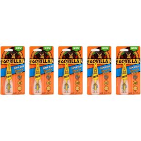 Gorilla Super Glue with Brush & Nozzle Applicator, 10 Gram, Clear, (Pack of 5)