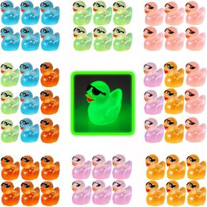 60Pcs Luminous Mini Resin Duck Figurines, Small Animal Figurines for Kids, Tiny Plastic Ducks Glow in The Dark Miniature Resin Duck Figurine for Fairy Garden Micro Landscape Dollhouse