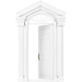 Dollhouse Miniature Door, 1:12 Mini DIY Wooden Steepletop Door Room Decor Simulation Doll House Ornament Wood Door Dollhouse Furniture