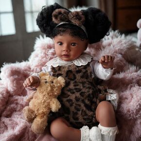 BABESIDE Lifelike Black Reborn Baby Dolls, 20 Inch Realistic Black Girl Newborn Real Life Baby Girl Dolls Soft Vinyl and Cloth Body with Feeding Kit Gift Box for Kids Age 3+