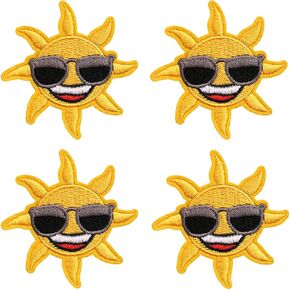4 Pcs Cute Sun Iron On Patches for Backpacks, Hats, DIY Sew on Applique Patch, Vintage Embroidered Patches for Repair Clothes, Jackets, Jeans