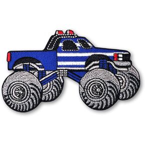 Blue Monster Truck 4 * 4 Pickup Auto Racing Car Big Wheel Cartoon Embroidered Sew on Iron on Patch Applique for Clothing Vasts