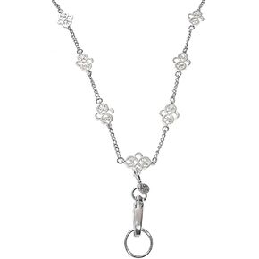 Hidden Hollow Beads Stainless Steel Strong Chain Womens Lanyard for ID Card Badge Holder, Made in USA, Teacher Gift Nurse Cruise Key Keychain Phone