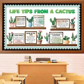 Cactus Bulletin Board Decorations Set, Motivational Greenery Succulent Classroom Decoration Cactus Educational Poster Cutouts Library Back to School Wall Door Decor for Teacher(Life Tips From a Cactus)