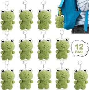12 Pcs Plush Frog Keychains Stuffed Animal 4.7 Inch Cute Soft Frog Plush Animal Keychains Charm Backpack Pendants for Students Graduation Birthday Party Anniversary Classroom Events Gifts
