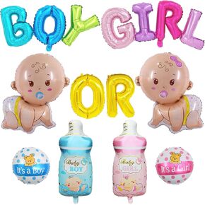 10 Pcs Gender Reveal Balloons, Baby Boy & Girl Mylar Balloons, Baby Shower & Gender Reveal Party Decorations