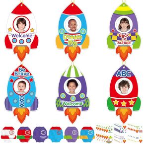 Qyeahkj 36 Set Back to School Craft Kits Rocket DIY Picture Frame Craft Outer Space Photo Frame Welcome Sticker Art Craft for Kid Gift Home School Classroom Activity Wall Bulletin Board Decor Supplies