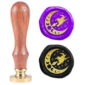 PH PandaHall Halloween Wax Seal Stamp Kit, 1 inch Witch Sealing Stamp Removable Retro Brass Head Stamp with Wooden Handle for Halloween Decor Card Wine Package Decoration Gift Wrapping