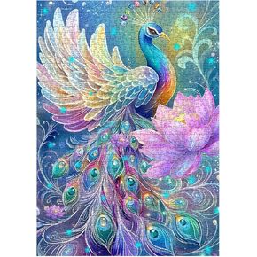 Magic Peacock Puzzles for Adults 1000 Pieces, Fantasy Animal Jewel Jigsaw Puzzles, Pretty Mystery Lotous Peafowl Puzzle
