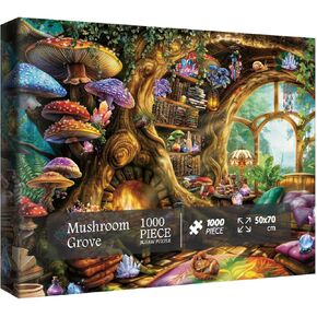 Colorful Mushroom Book Puzzles for Adults 1000 Pieces Nature, Beautiful Flower Animal Plant Tree Jigsaw Puzzles, Pretty Landscape Forest House Puzzle