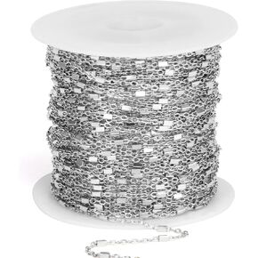 33FT 18K Gold PVD Plated Cable Satellite Chains Roll 1.5MM Stainless Steel Satellite Square Beaded Chain Spool Bulk for DIY Jewelry Making Necklace Bracelet