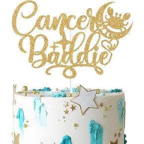 Cancer Baddie Cake Topper, Big Cancer Energy Cake Decor, It's Cancer Birthday, 12 Constellation Zodiac Themed Birthday Party Decorations, Gold Glitter