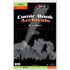 BCW Graded Mylar Comic Book Sleeves - 4 MIL Archival Polyester for Graded Comic Books - Comic Book Protector - 9 x 14 1/2 Inches