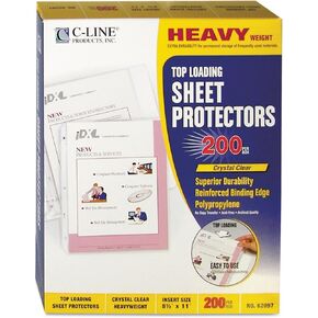 C-Line 62097 Heavyweight Polypropylene Sheet Protector, Clear, 2-Inch, 11 x 8 1/2, 200/BX