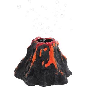 Aquarium Volcano Ornament, Mini Resin Volcanic Decor, Realistic Mountain with Air Stone Bubblers, Volcano Fish Tank Decorations, Orange, 1 Set