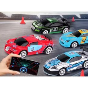 Mini RC 1:58 Scale Small Pocket Portable Micro Racing Car Can Miniature Coke Can Upgraded 2.4G Wireless Radio Remote & APP Control for Multi-Users (Qty. 1 = 1 Can) (Silver-Cyan)