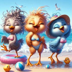 KTHOFCY 5D DIY Diamond Painting Kits for Adults, Beach Funny Birds Full Drill Embroidery Cross Stitch Crystal Rhinestone Paintings Pictures Arts Wall Decor Painting Dots Kits 13.7X13.7 inch