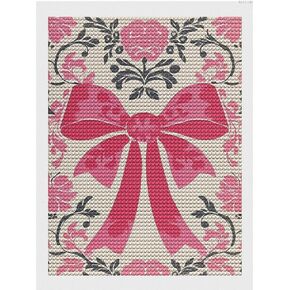 KAYEIUU Pretty Pink Bows Diamond Drawing Art Kit for Adults Vintage Preppy Bowknot DIY Diamond Art Painting for Beginners Full Drill Round Gem Art Painting for Crafts Home Wall Decor 12x16 inch