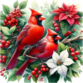 FHBUBPUP 5D Diamond Painting Kits for Adults, Cardinal Diamond Art Kits for Beginners - DIY Full Drill Round Diamond Dot Gem Art, Craft Gift Suitable for Home Wall Decoration 12×12Inch
