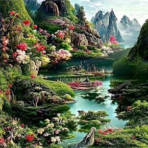 STGLCR 5D Lake Diamond Art Kits for Adults, DIY Mountain Diamond Painting Kits for Beginners, Full of Round Dots Flowers Diamond Art and Crafts Pefect for Home Wall Decor 13.8 * 13.8inch