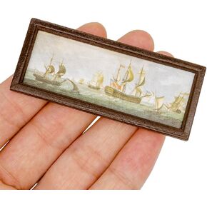 Odoria Dollhouse Wall Art Miniature: 1/12 Scale Framed Picture Rectangular for Victorian Vintage Living Room - Mini Painting Golden Antique for Gallery - Tiny Artwork Wood Boat