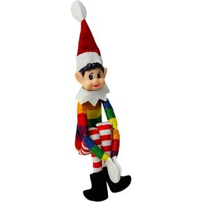 Christmas Rainbow Pride Stuffed Elf Plush Toy, 12 Inches, Naughty or Nice Long Bendy Doll