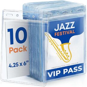 Vertical Passport & Card Holder - 4x6 Inch, 10 Pack - Zipperless Clear ID Badge Protector for Travel, Work & Events - Heavy-Duty Name Badge Sleeves for Credentials & Vaccination Cards