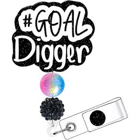 Retractable Badge Reel with Alligator Clip, Glitter Acrylic Nurse ID Card Holder with Beads, Black Bling Funny Design (Sunshine)