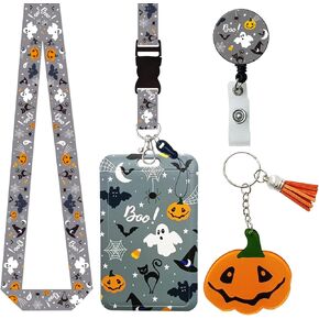 Retractable Lanyard with Breakaway Safety for ID Badges - Halloween Color Pumpkin Keychain