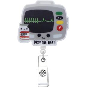 Drop The Beat Badge Reel, Funny ER ICU, Retractable RN Nurse Badge Holder, Cardiac Badge Reel, Nursing Student ID Badge Clip, CNA MA Medical Worker Nurse Accessories for Work