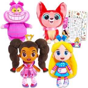 Disney Alice's Wonderland Bakery Plush Toy Set - 4 Pack Bundle with Alice in Wonderland Stuffed Toy Set Featuring Alice, Cheshire Cat, More Plus Tattoos | Alice's Wonderland Bakery Dolls Plush