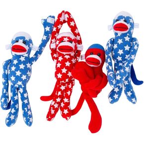 Fun Express - Long Arm Patriotic Sock Monkeys for Fourth of July - Toys - Plush - Long Arm Plush - Fourth of July - 12 Pieces