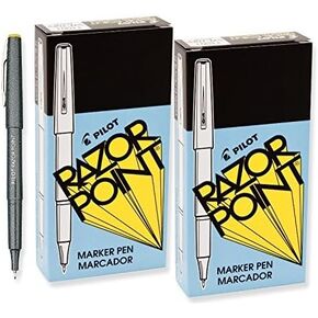 Pilot Razor Point Marker Stick Pens, Ultra Fine Point, Black Ink, 24 Pens (11001)