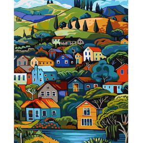 JATOK Paint by Numbers Kit for Adults Beginners, Moon Road DIY Easy Acrylic Oil Painting by Numbers on Canvas, Paint-by-Numbers Drawing Kits for Gift Home Wall Decor Without Frame 16x20in