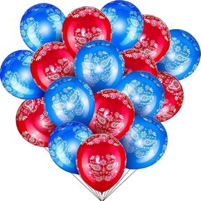 Zonon 40 Pcs Western Cowboy Balloons Bandana Balloons Blue and Red Large 12 Inch Latex Bandana Print Balloon for Western Cowboy Theme Birthday Wedding Baby Shower Party Decorations