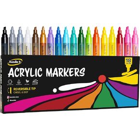 Bandle B. Acrylic Paint Markers – Set of 8 Paint Pens for Art, Fabric, Coloring, and Journaling–Quick-Drying, Waterproof, Non-Toxic, Reversible Chisel-Dot Tip