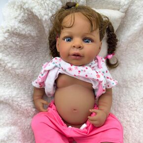 Reborn Baby Doll Black Girl Silicone Full Body 19 Inch Washable Realistic Vinyl Baby Dolls Lifelike African American Baby Doll Real Life Toddler Dolls Look Real Dark Skin Reborn Girl for Kids