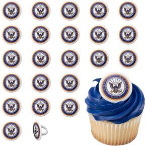 US Navy Cupcake Toppers, 24 United States Navy Official Emblem Cupcake Rings, Food Safe U.S. Military Cake Decorations - 24 Pack