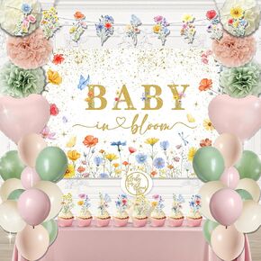 Baby in Bloom Baby Shower Decorations for Girl,Paper Flower Ball, tablecloths, Backdrop, Cake topers
