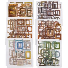 208Pcs 6 Styles Vintage Scrapbook Frames Photo Border Stickers Hollow PET Plastic Picture Frame Background Retro Sticker for Scrapbooking Junk Journal Diary Embellishment Album DIY Crafts