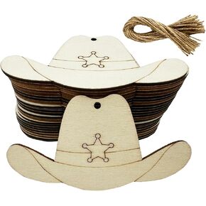 Wood Cowboy Hat Cutouts Unfinished Wooden Western Cowboy Hat Embellishment Hanging Ornaments DIY Cowboy Hat Craft Gift Tags for Home Party Decoration Craft Project